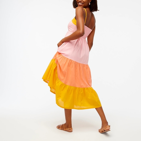 🆕️ J Crew Colorblock Tiered Maxi Dress Orange - Picture 5 of 8